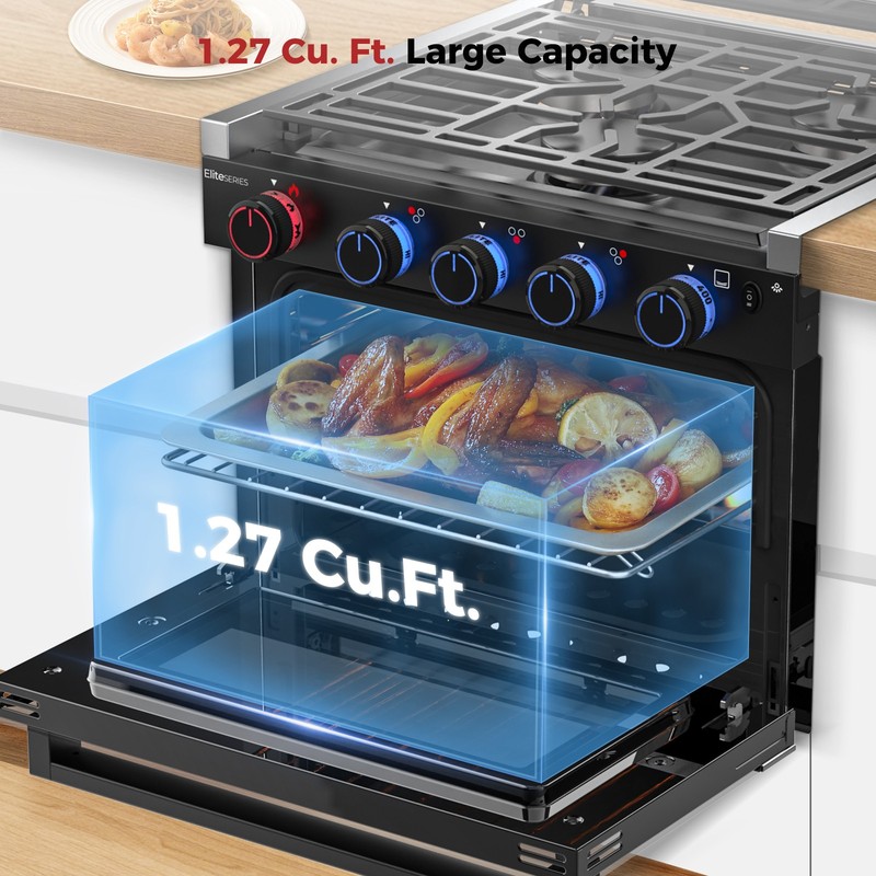 Matte Black 17" RV Range Oven Propane & 30in OTR Microwave Vent Camper Upgrade gallery
