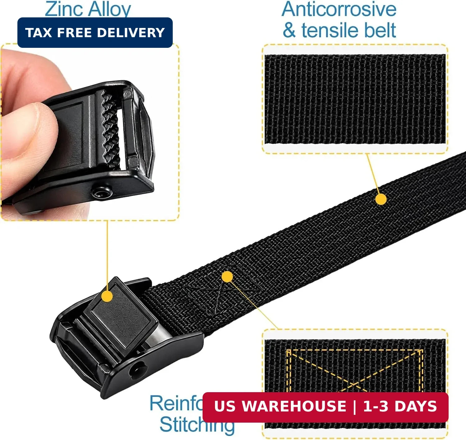 0.78" x5' Adjustable Cam Buckle Lashing Straps, Tie Down Straps for Cargo, Truck gallery