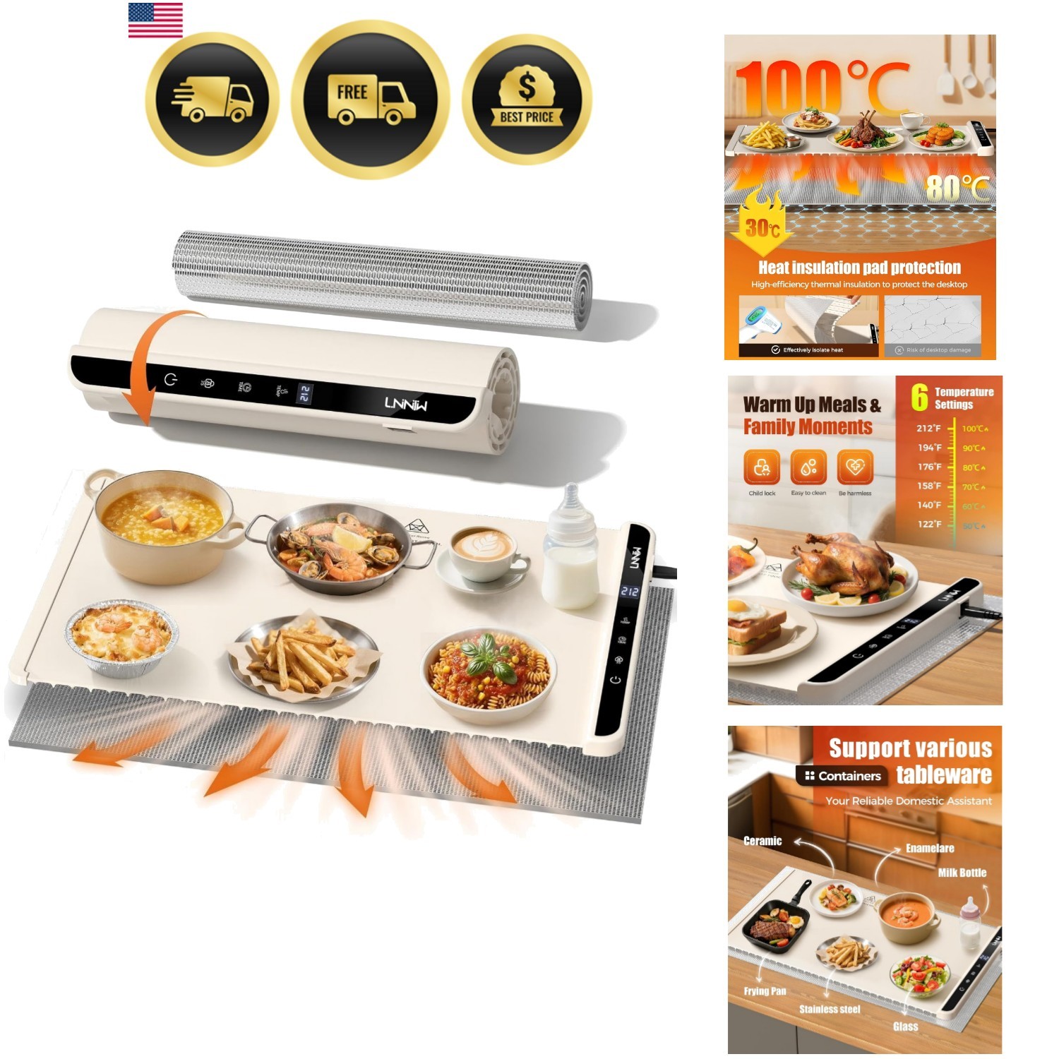 Food Warming Mat with Heat-Resistant Pad, 26X15 Inch, 6-Level Temp 6-Hour Tim... gallery