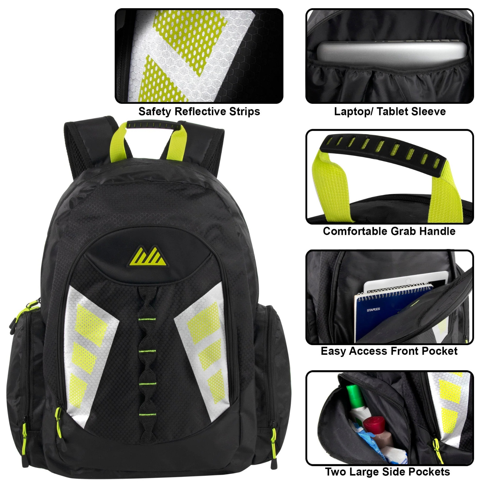 19 Inch Mountain Edge Multi-Pocket Reflective Backpack with Laptop Section-BLACK 3