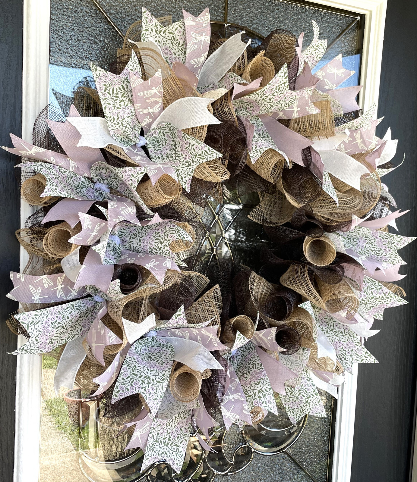 Lavender Dragonfly Spring Summer Fall Deco Mesh Wreath, Farmhouse Cottage Decor gallery