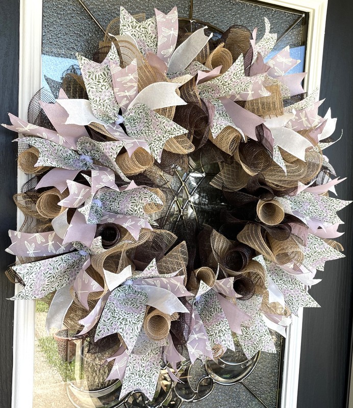 Lavender Dragonfly Spring Summer Fall Deco Mesh Wreath, Farmhouse Cottage Decor gallery