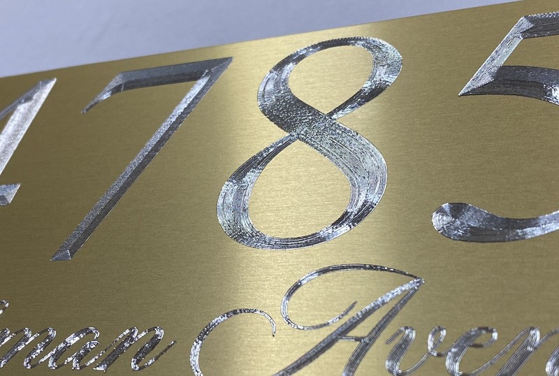 Engraved Personalized Custom House Number Street Address Metal 8x4 Gold Sign gallery