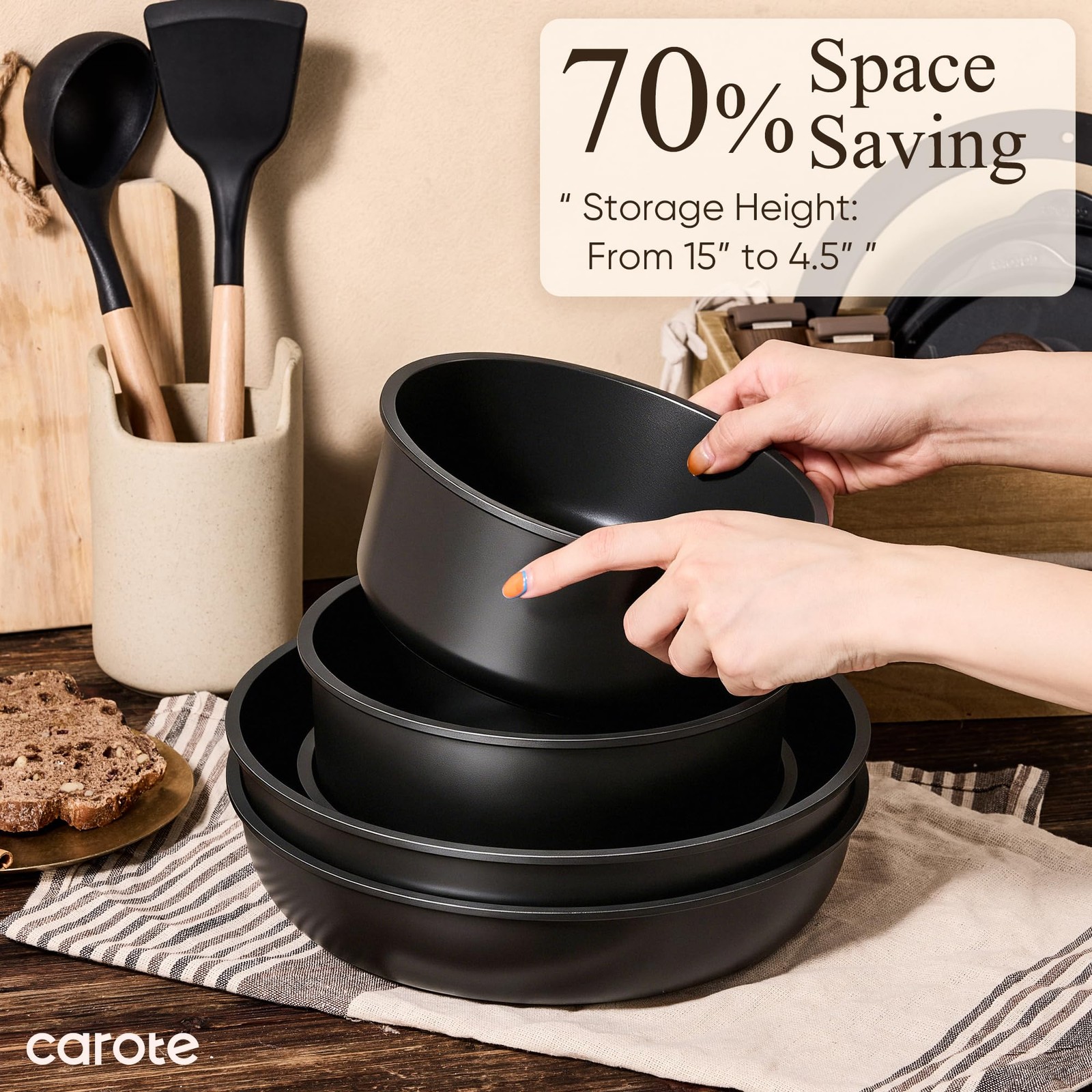 Cookware Set 19 Piece Non Stick Detachable Handle Induction Safe CAROTE 19pcs gallery