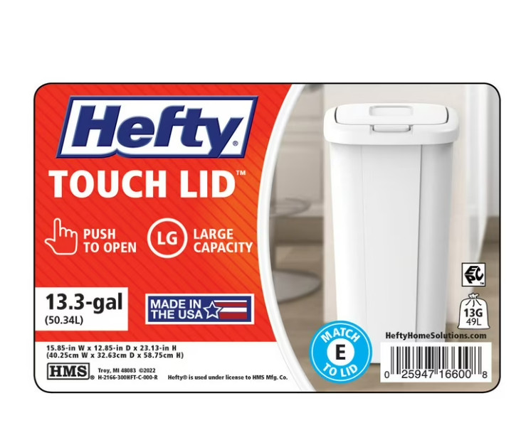 Hefty 13.3 Gallon Kitchen Trash Can with Touch Top Push Button Lid White gallery