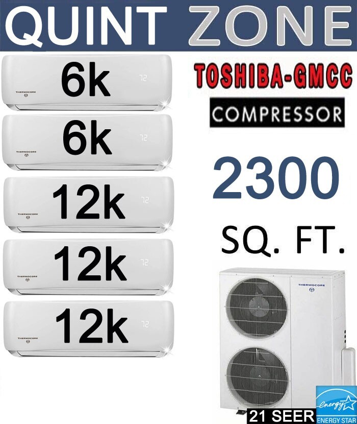 21 SEER: 5 Zone Ductless Mini Split AC/Heat Pump: 6k x2 + 12k x3 BTU gallery