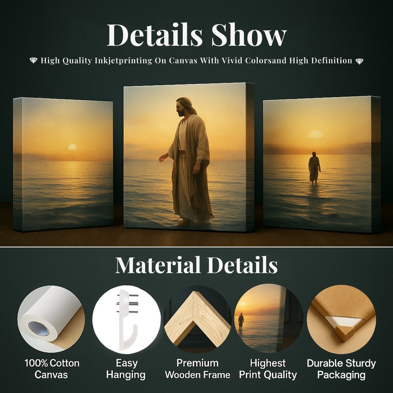 Good Shepherd Mist Canvas Jesus Walking With Lamb In Ethereal Landscape Wall Art gallery