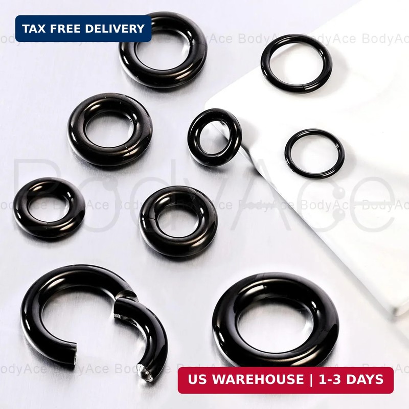 Black Hinged Segment Clicker PA Rings, 2G 4G 6G 8G 10G 12G Large Spring Action B gallery