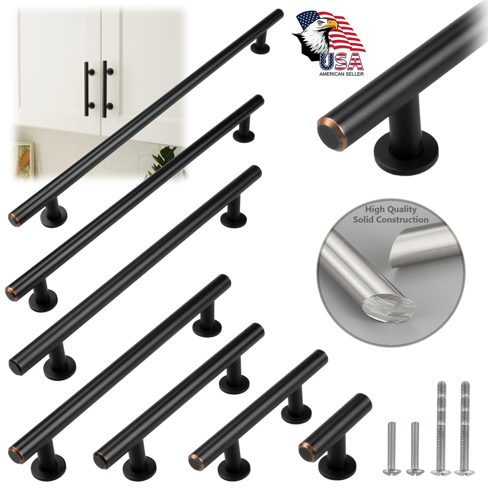 Solid Oil Rubbed Bronze Modern Cabinet Handles Pulls Kitchen Hardware Stainless gallery