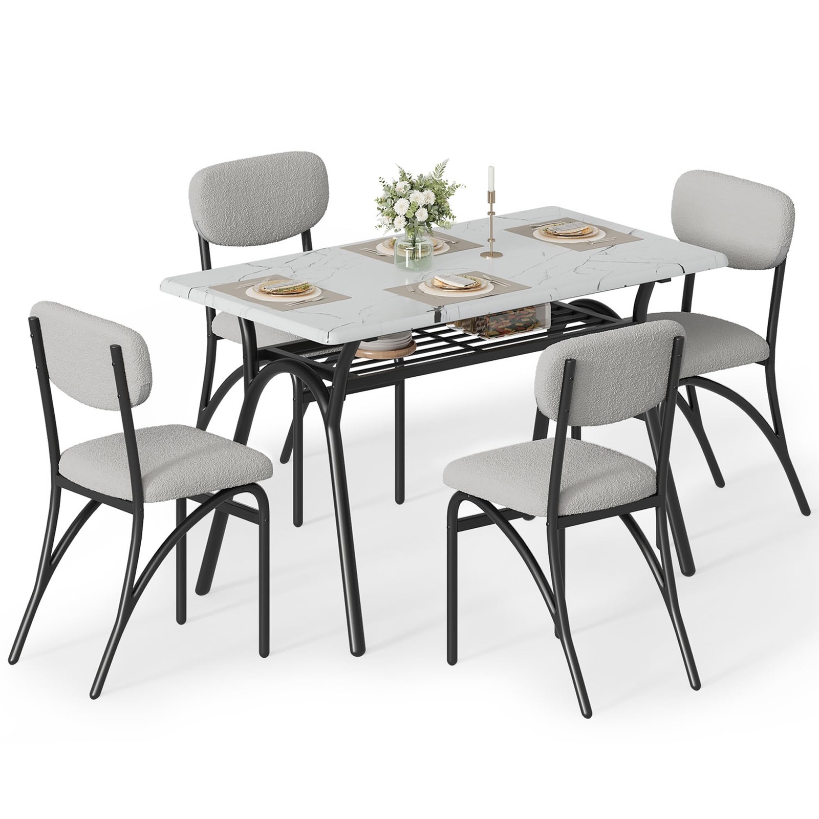 Kitchen Table Set ,5pcs Dining Room Marble Table and 4 Chairs, for Small Space gallery