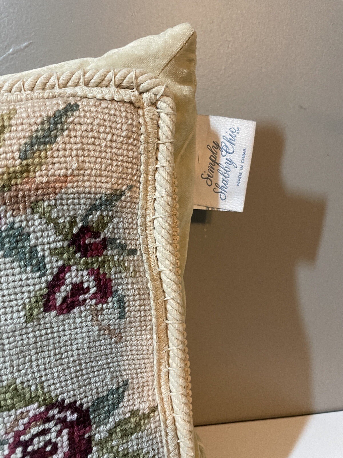 Petit Point Needlepoint Accent Pillow Simply Shabby Chic Cottage Floral Roses gallery