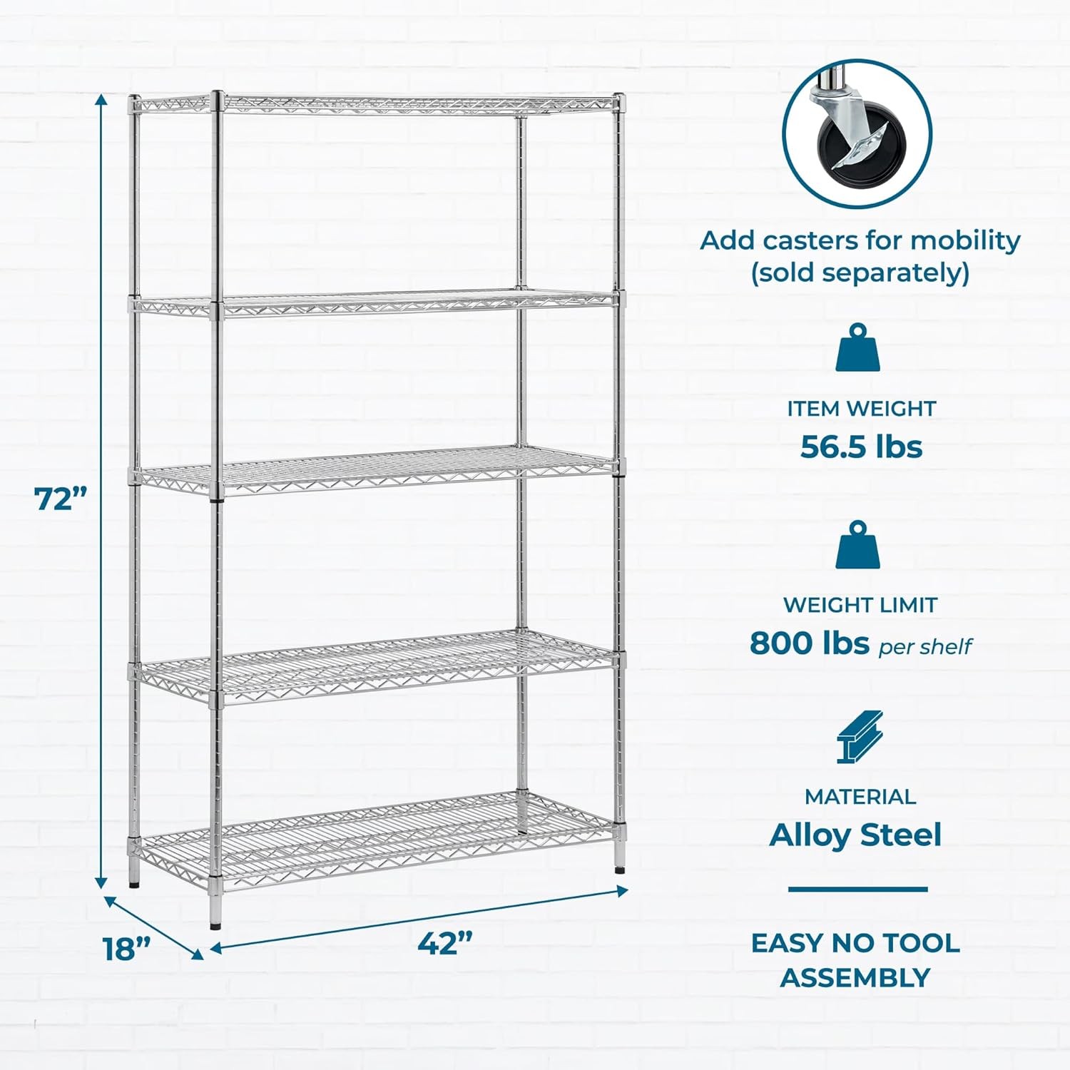 SHF-01441 Adjustable Storage Shelving Unit 800-Pounds Per Shelf Chrome 5-Tier gallery