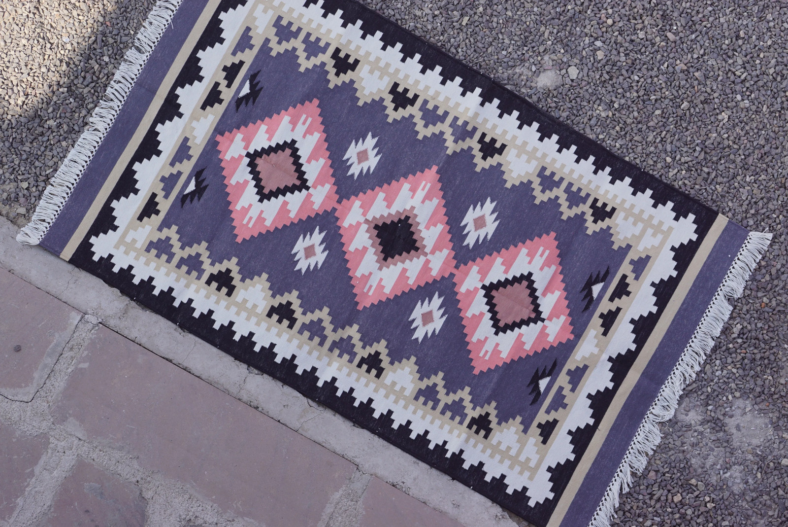 Rugmoda Cotton Blue Pink Diamond Geometric 3x5 Living Room Area Rug Handmade gallery