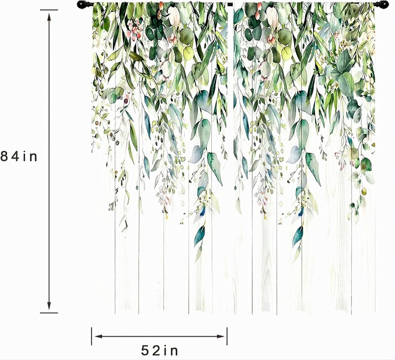 RiyiDecor Green Eucalyptus Leaves Curtains 52x84 **preowned, Beautiful** gallery