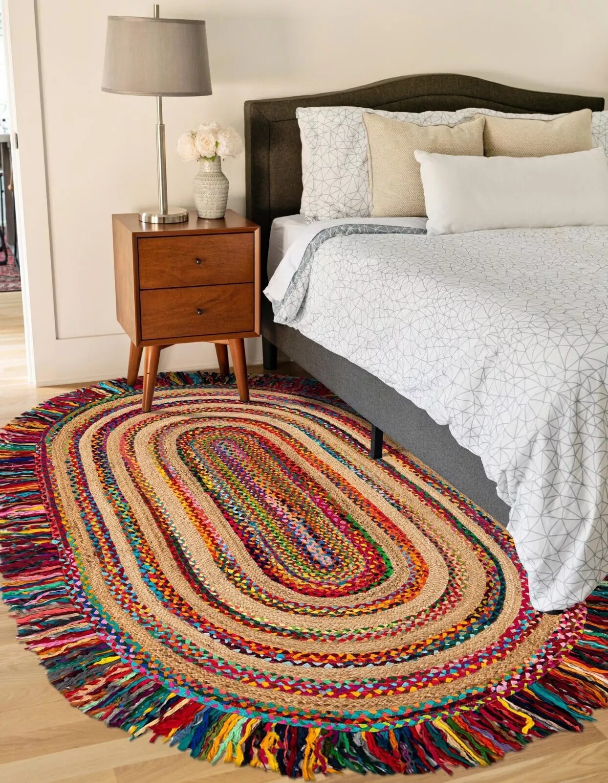 Jute Rug Blue Oval 100% Handmade Braided Home Decor Rustic look Modern gallery