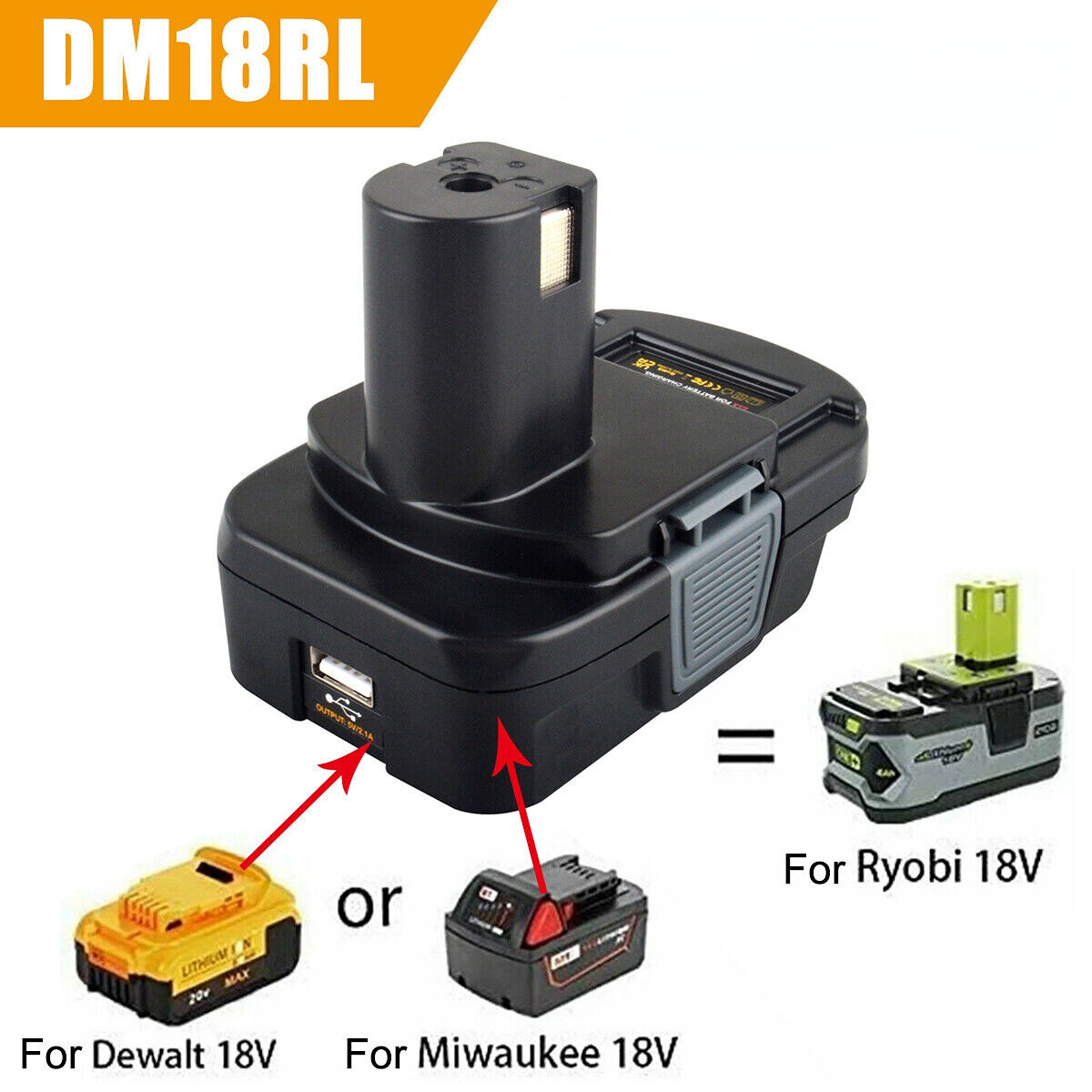 Converter For Dewalt Battery Adapter For Milwaukee 18V To For Ryobi 18V DM18RL gallery