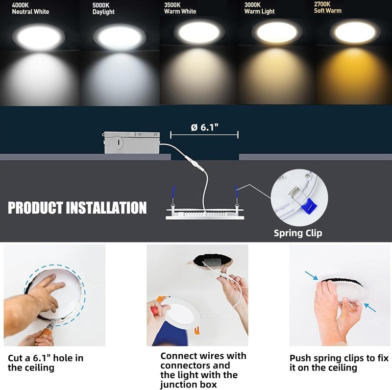 6 Inch LED Recessed Ceiling Light, 2700K/3000K/3500K/4000K/5000K 5CCT Selectable gallery