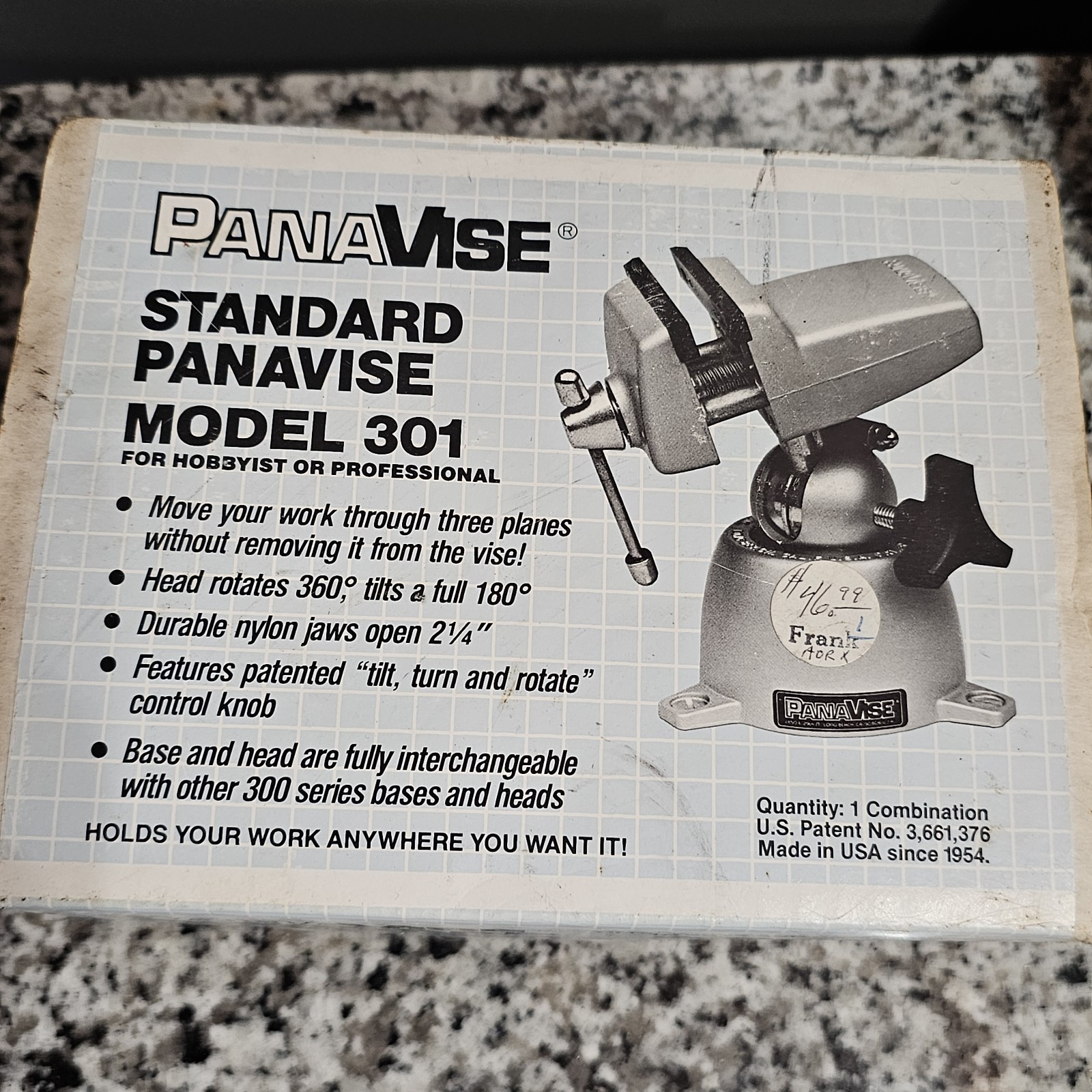 NEW NIB NOS PANAVISE 301 Multi-Angle Vise Swivel 2 1/2" Jaw w/ Orig Box Papers gallery