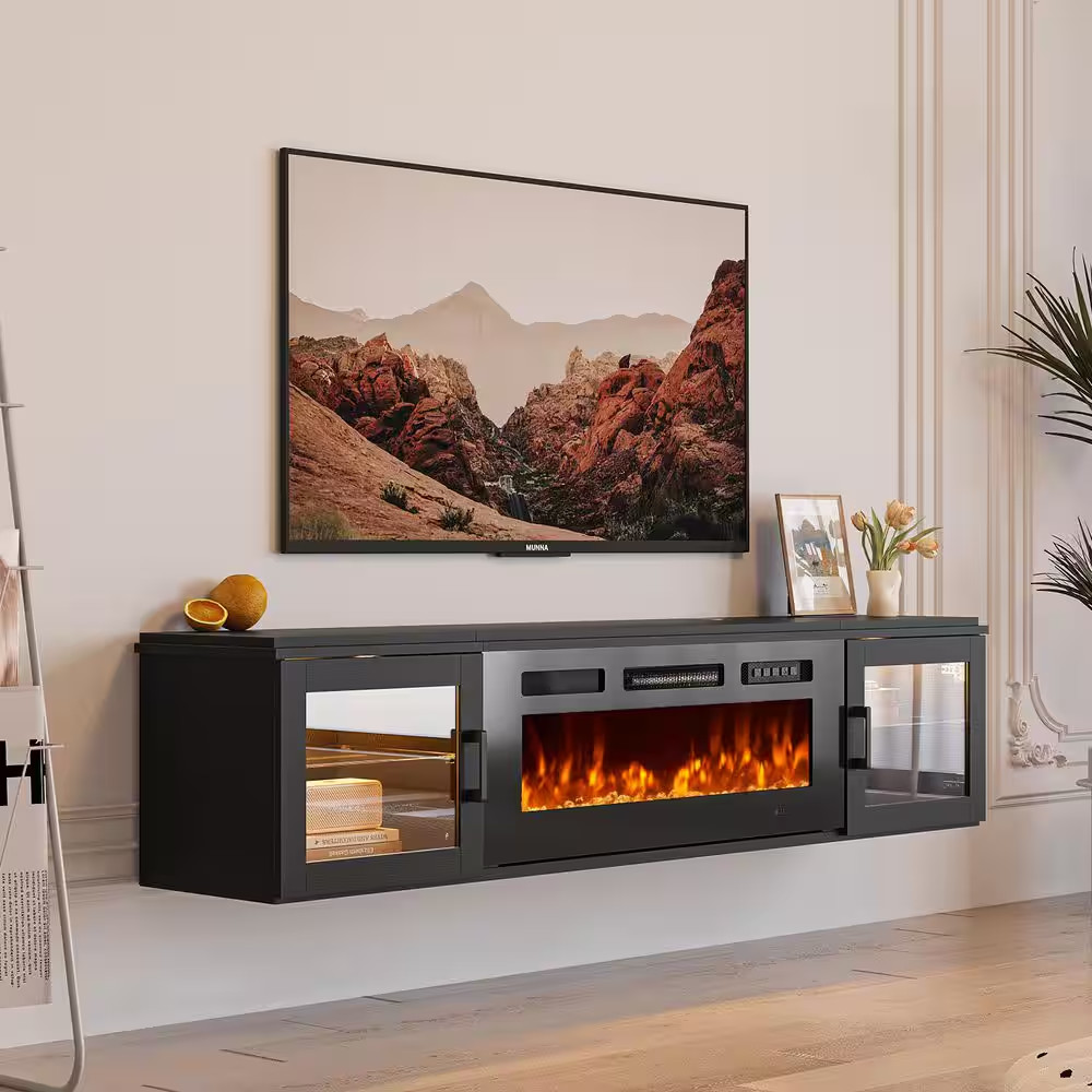 70 In. Wall Mount Floating Mount Modern MDF Electric Fireplace TV Stand 36 In. B