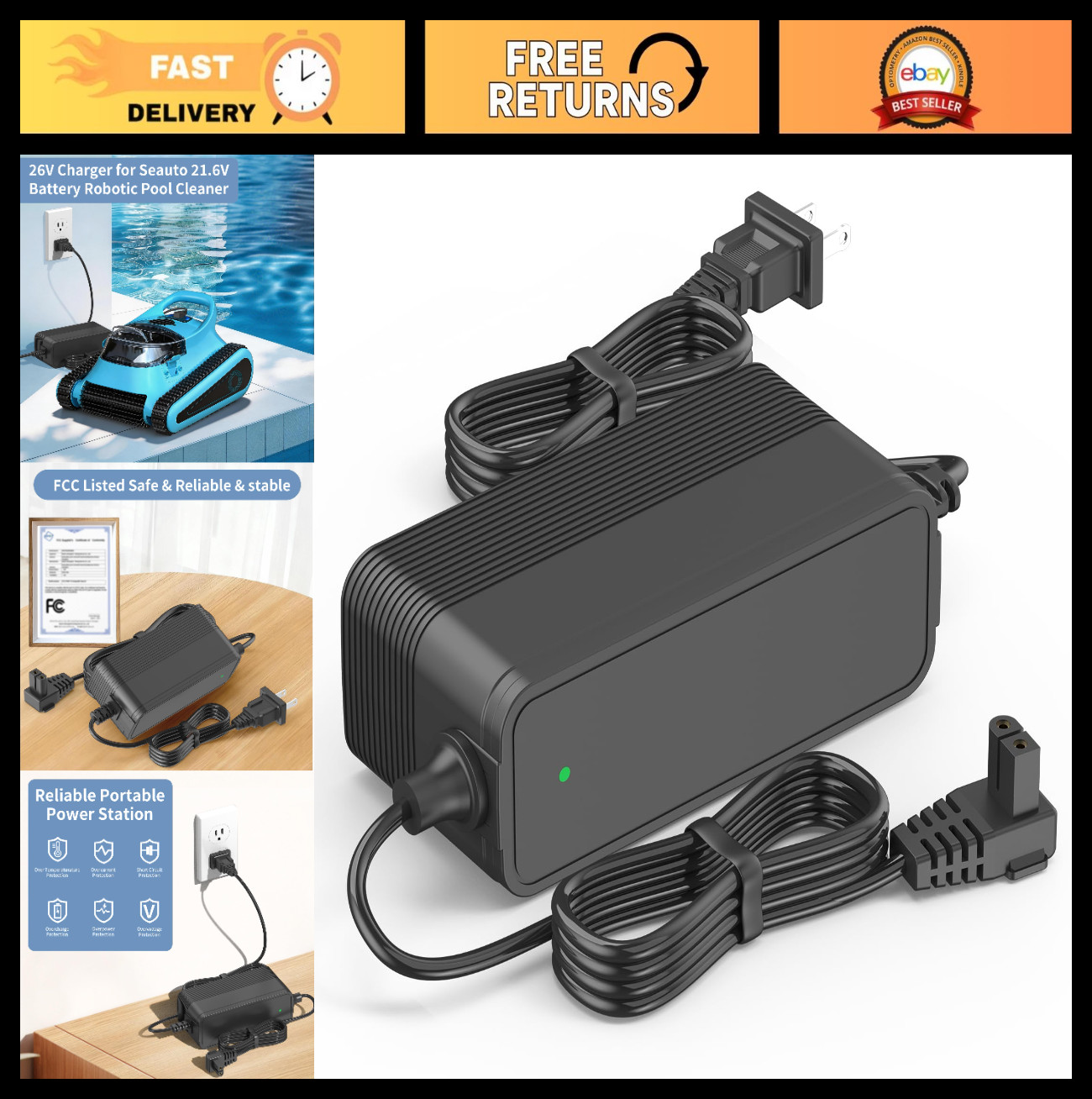 26V Charger for 21.6V Robotic Pool Cleaner Battery - Compatible with Seauto Crab gallery