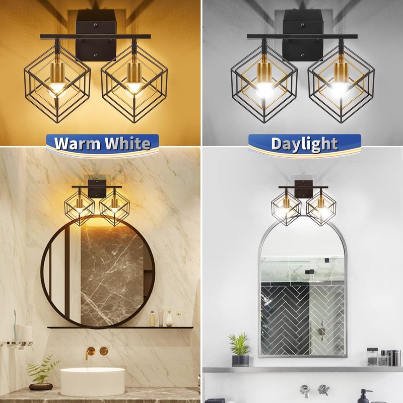 BEHIYA Bathroom 2-Lights ( 16" Width ), Matte Black With Pineapple Gold gallery