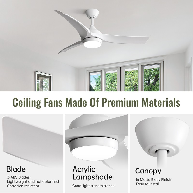 Sofucor 52in Simple White Ceiling Fan w/ 3 Downrods/3 Color Light/Remote Bedroom gallery