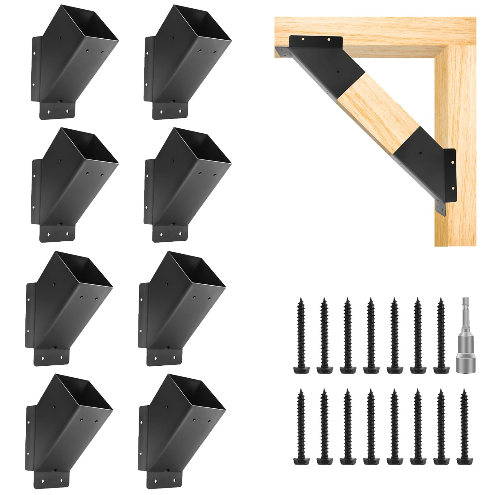 8 Pcs Pergola Angle Support Bracket ,Reinforced 45-Degree 4x4-8, Black gallery