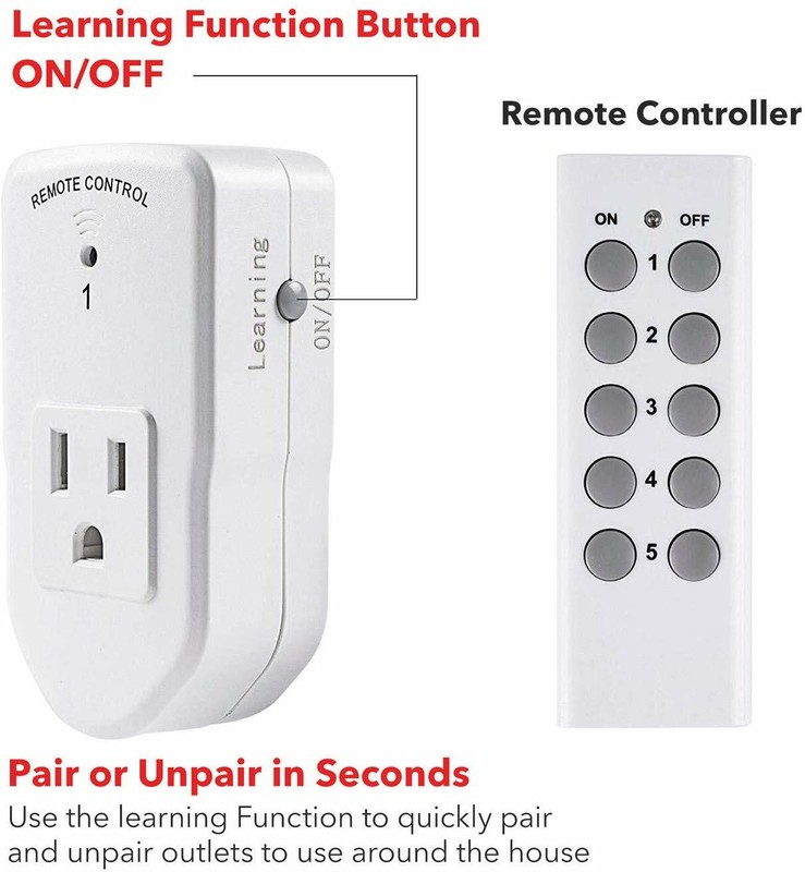 BN-LINK 5 Pack Wireless Remote Control Outlet Switch Power Plug In for lights gallery