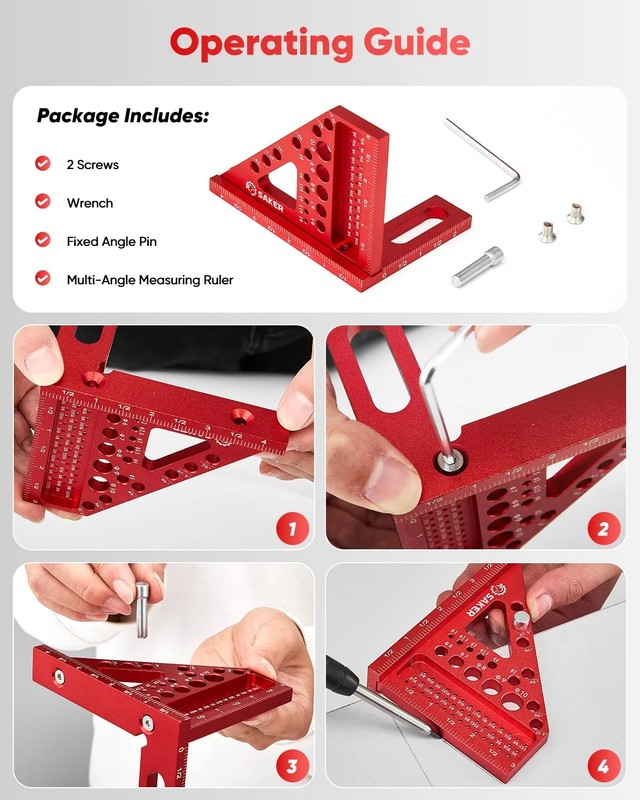 Saker 3D Multi-Angle Measuring Square Ruler, Aluminum Alloy Carpenter Square, 0- gallery
