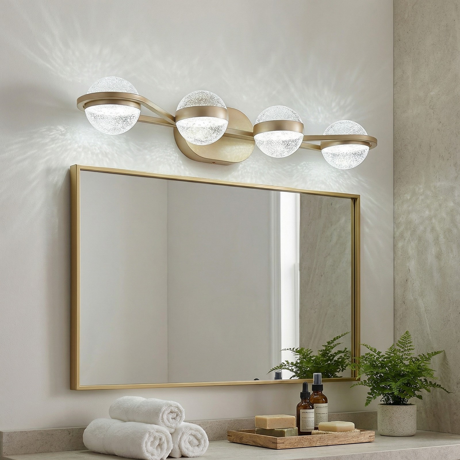30'' Vanity Light 4 Lights Gold Fixture Acrylic Shade for Bathroom Mirror Wall gallery