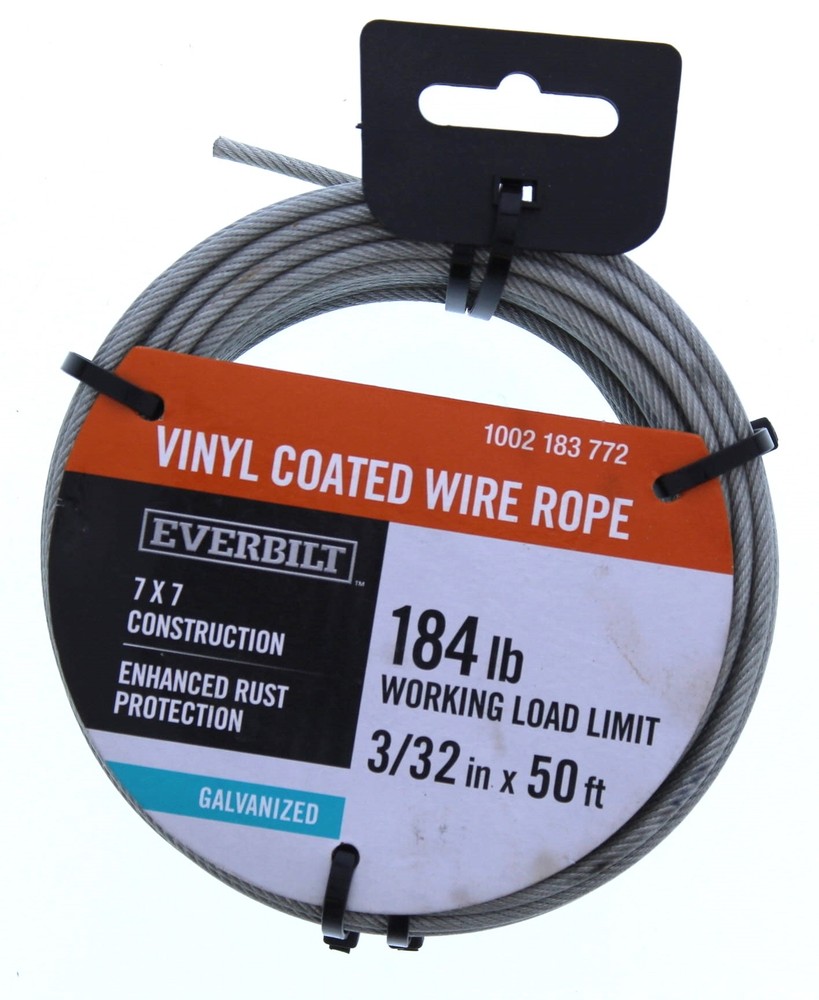 Everbilt Vinyl Coated Galvanized Wire Rope 3/32" x 50Ft.