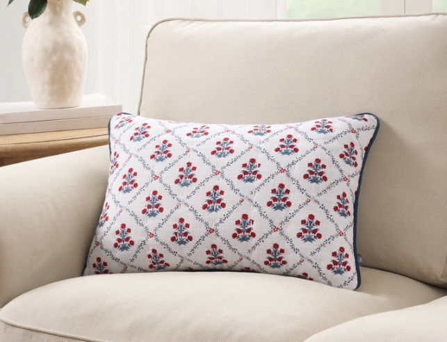 Poppy Trellis Throw Pillow Red/White/Blue 19" x 13" My Texas House NEW gallery