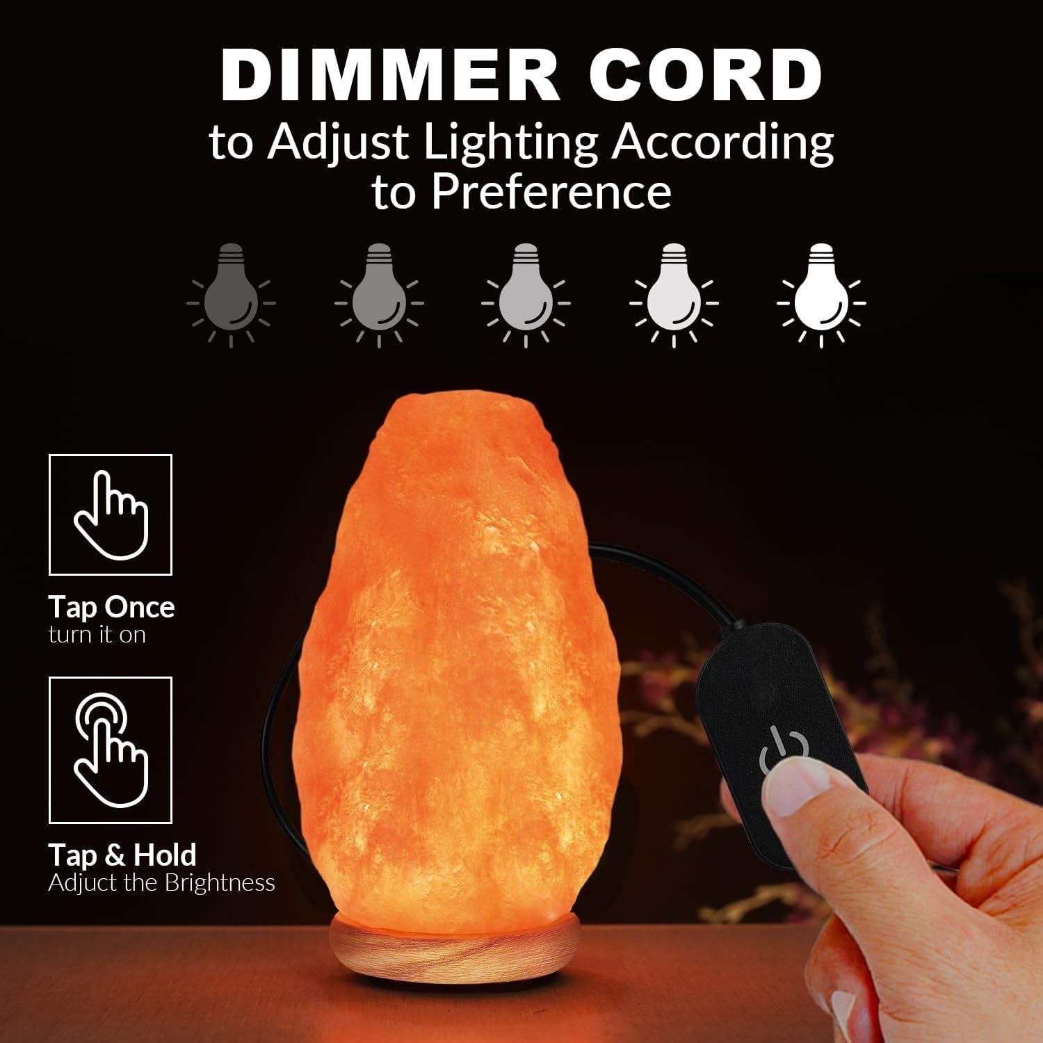WBM USB Himalayan Salt Lamp 5-7lbs | Touch Dimmer | LED | Wooden Base gallery