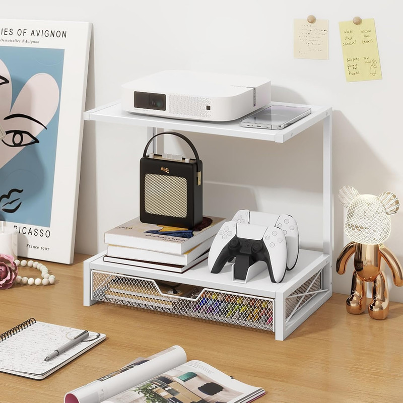 Printer Stand for Desk with Storage Drawer 2 Tier White Drawer gallery