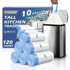 Kitchen 10 Gallon Trash Bag Drawstring,1.2 Mil,Unscented,120 Count