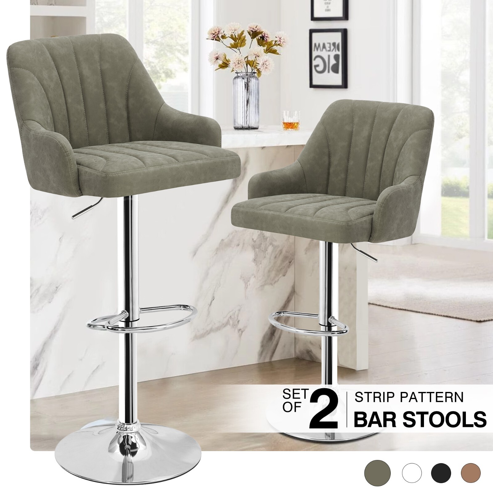 Bar Stools Set of 2 Adjustable Counter Kitchen Dining Swivel Leather Back Chairs gallery