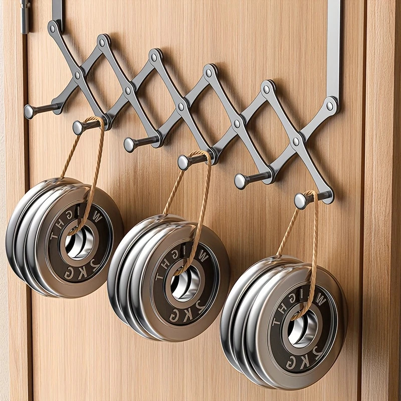 Retractable Over The Door Hook Rack - 6-Hook Expandable Hanger-Space-Saving gallery