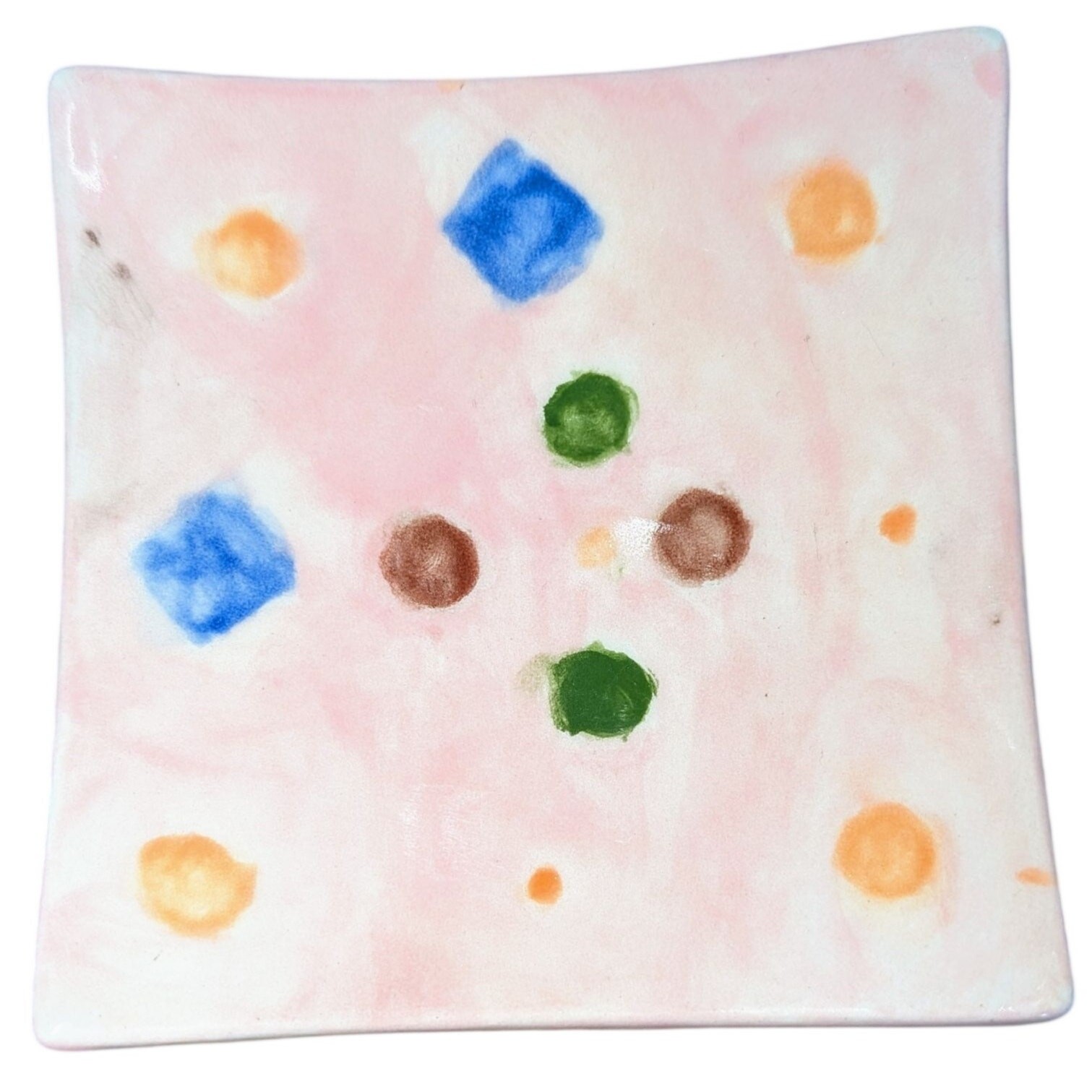 Handmade Small Square Plate Trinket Dish Jewelry Tray Pink Polka Dot 4.5 inches gallery
