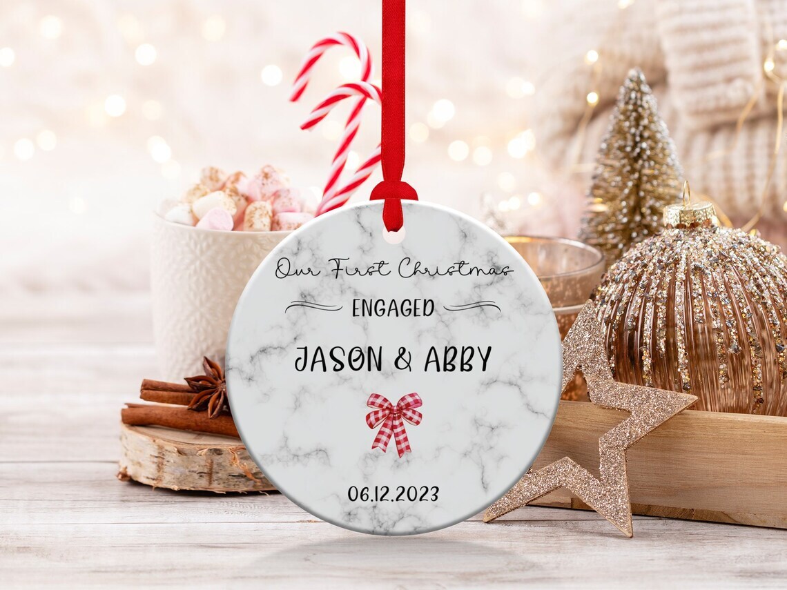 Personalized First Christmas Engaged Ornament, Custom Engagement Keepsake gift gallery