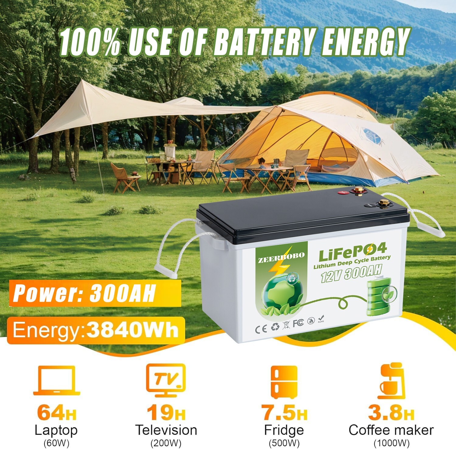 12 volt 300 amps LiFePO4 Lithium Battery Bluetooth for RV Marine Trolling Motor gallery