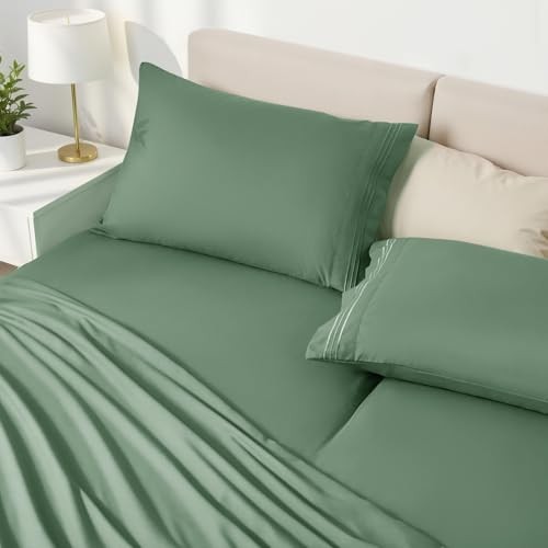 Split Head King Sheet Set - 4 Pieces Flex Top King Sheets for Sage Green gallery