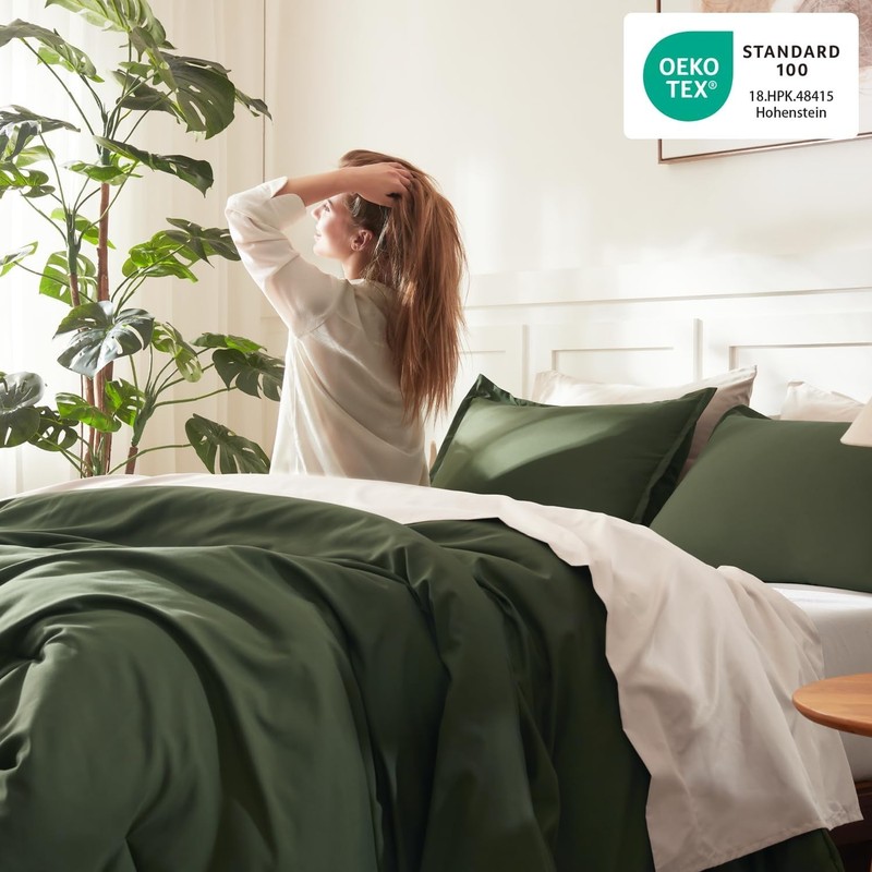 Dark Olive Green Comforter Set Queen, 3 Pieces Solid Bedding Comforter Set, A... gallery