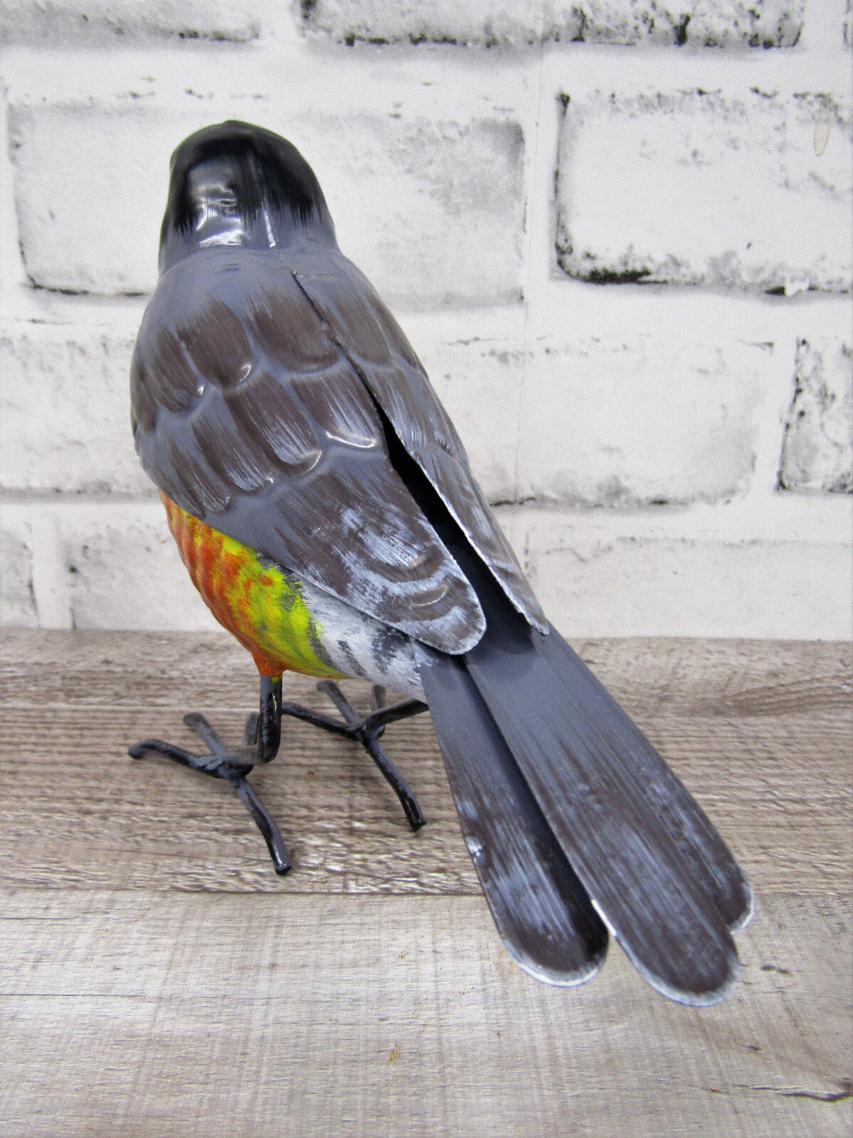 Small Rustic 8" Long Summer American Robin Red Breast Metal Tin Song Bird Figure gallery
