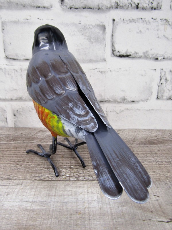 Small Rustic 8" Long Summer American Robin Red Breast Metal Tin Song Bird Figure gallery