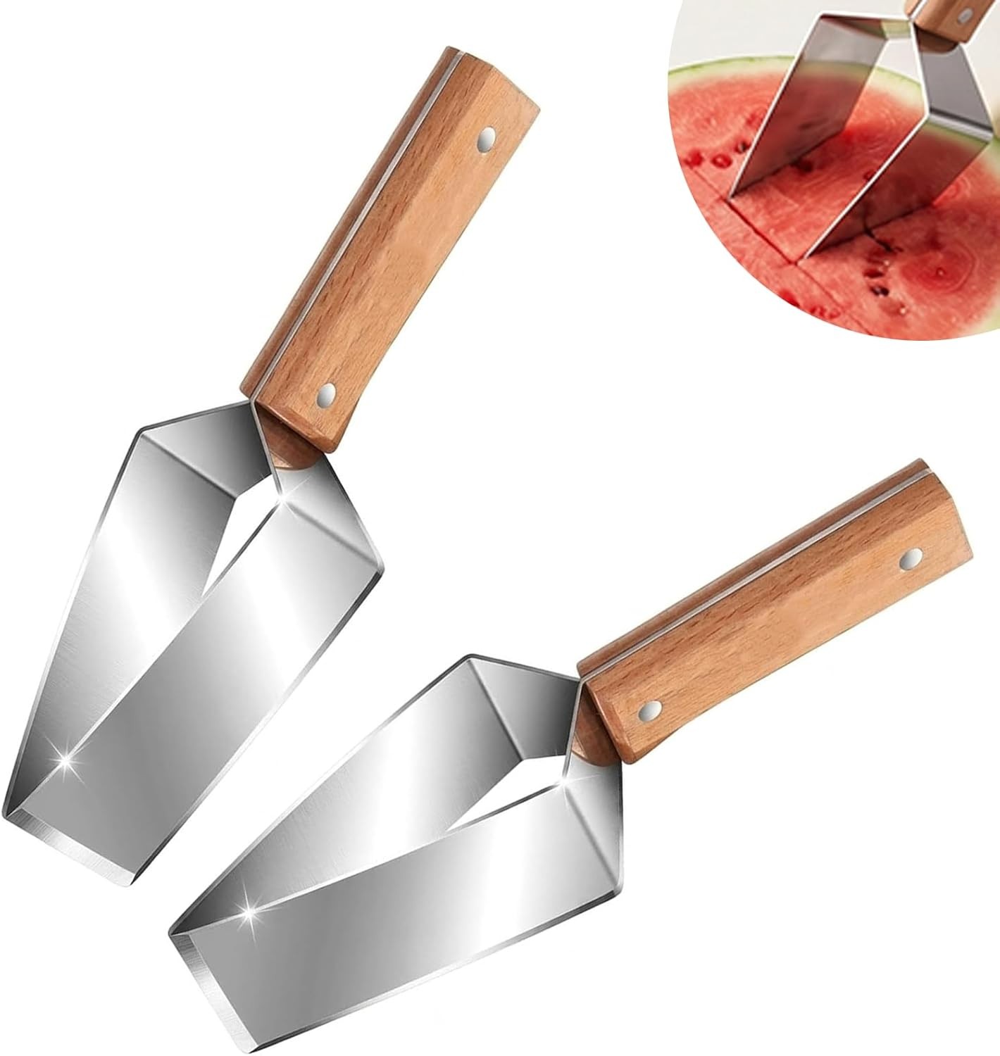 Stainless Steel Watermelon Slicer Cutter, Triangle Fruit Cube Cutter with Wooden gallery