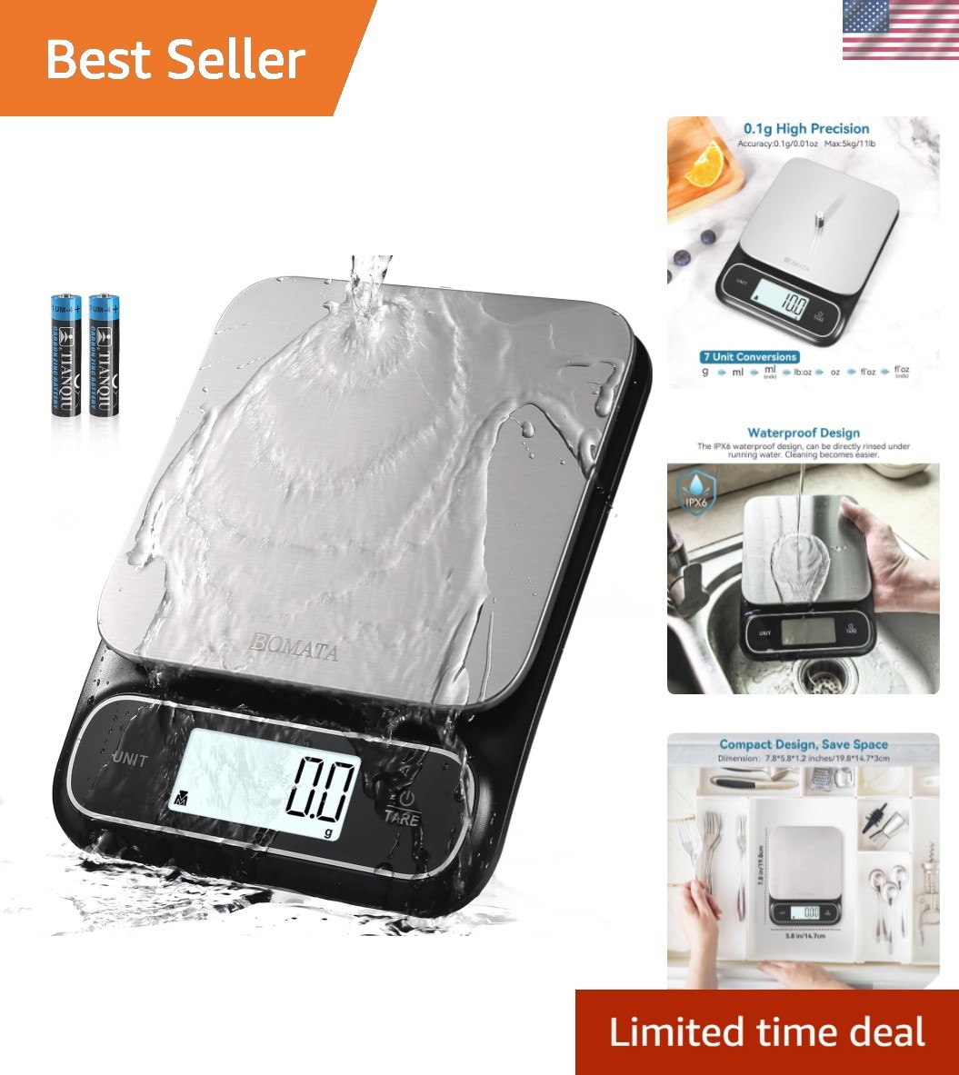 Waterproof Kitchen Scale, 0.1 g/0.01 oz High Precision, 5 kg/11 lbs, Digital ... gallery