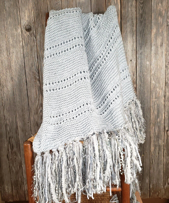 NEW Silver Gray Metallic Handmade Knitted Afghan Throw Hand Knit Gift Gifts gallery
