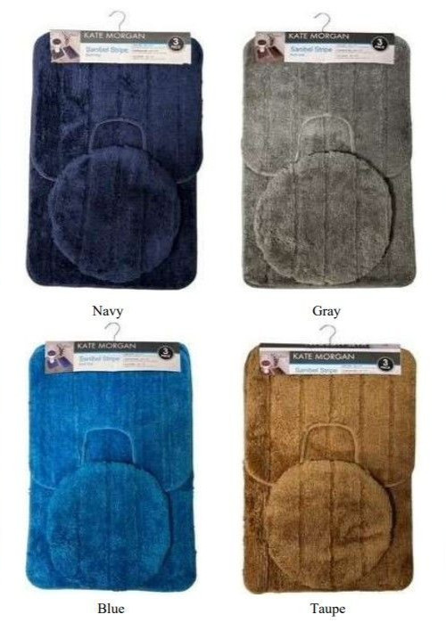 Kate Morgan 3 Piece Heavy Quality Plush Bath Rug, Contour Rug and Lid Cover Set gallery