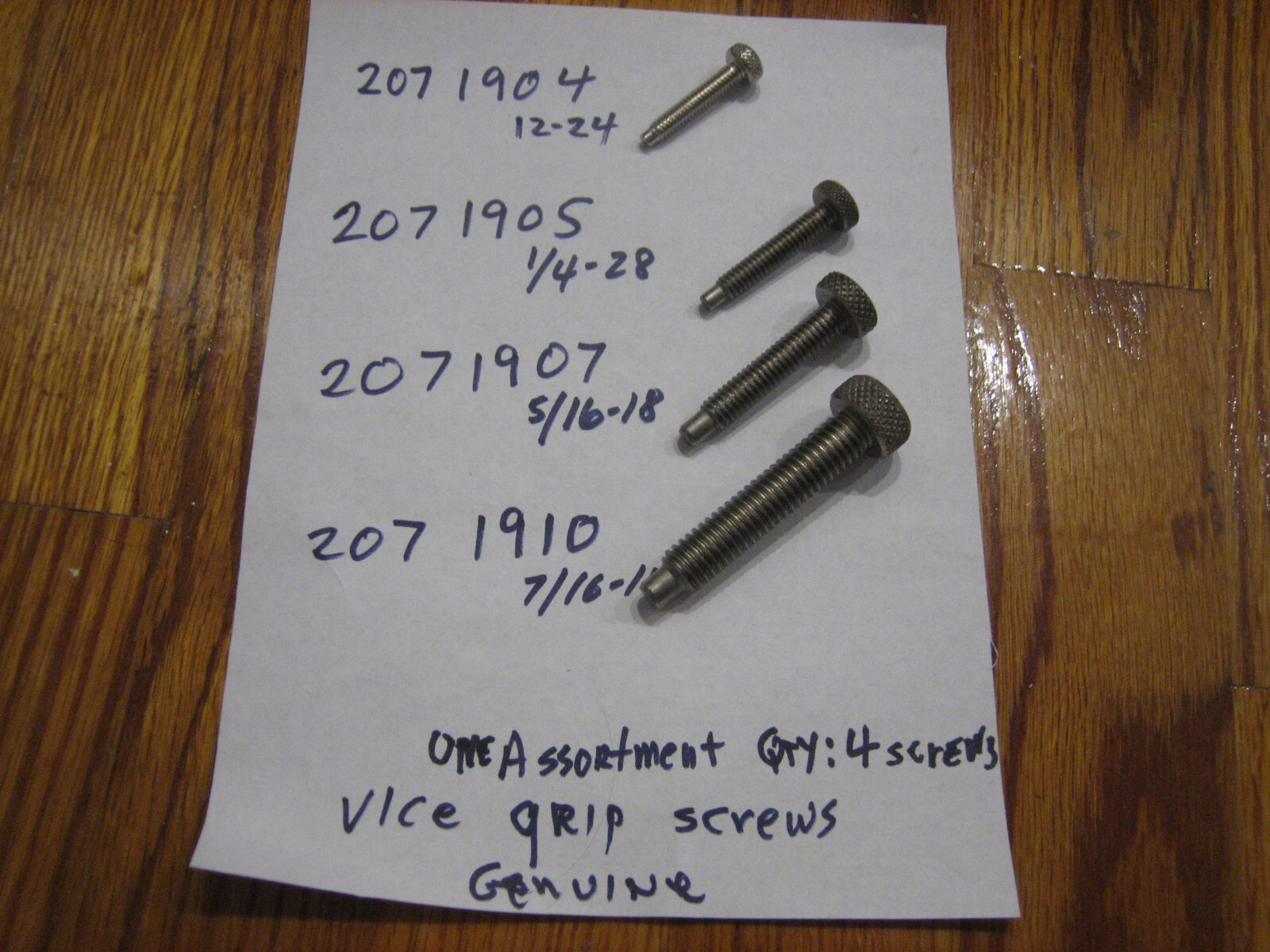 Vice Grip Replacment Adj. Screws; set of 4(v.sm-sm-med-lg)2071904,1905,1907,1910 gallery