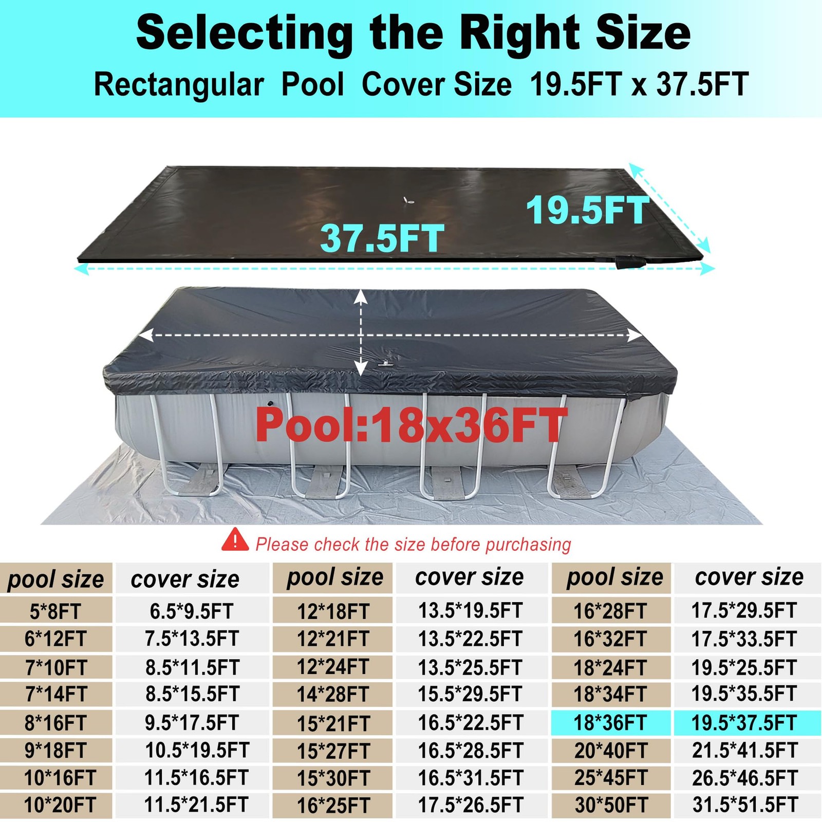 Pool Cover 18x36Ft Oval Rectangle Above Ground Lockable UV Resistant Black Side gallery